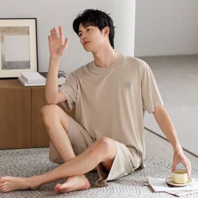 Men's Ice Silk Summer Short-Sleeve Shorts Thin Homewear Set