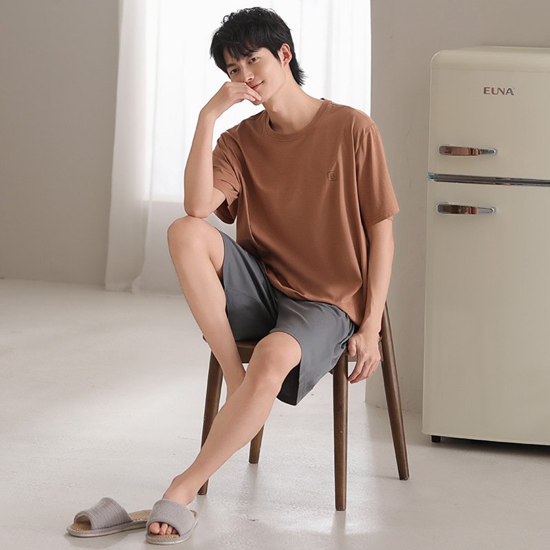 Men's Ice Silk Summer Short-Sleeve Shorts Thin Homewear Set