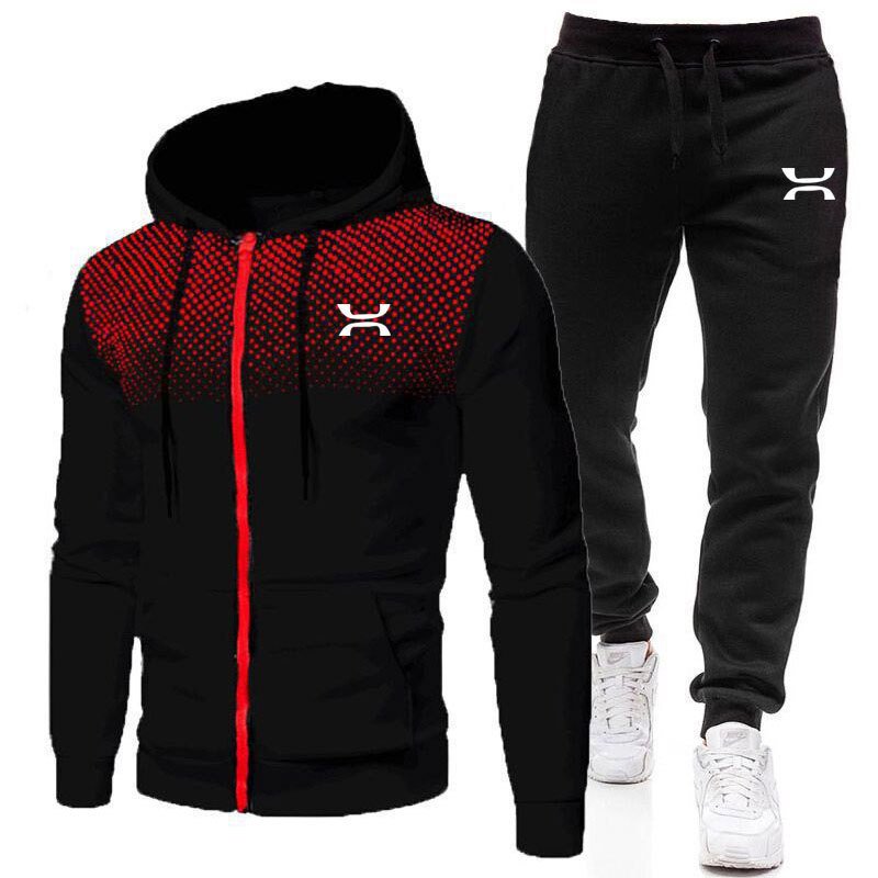 Printed Zip-Up Hoodie And Pants Training Set