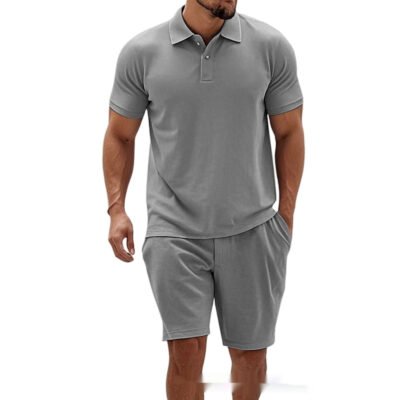 Zip Up Short Sleeve Shorts Men's Casual Set