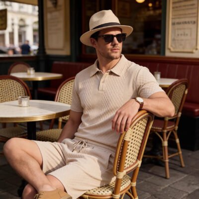 Men's Sporty-Casual Zip-Up Polo Shirt And Pants Set