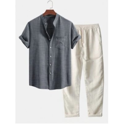 Loose Short Sleeve Shirt Trousers Suit Men