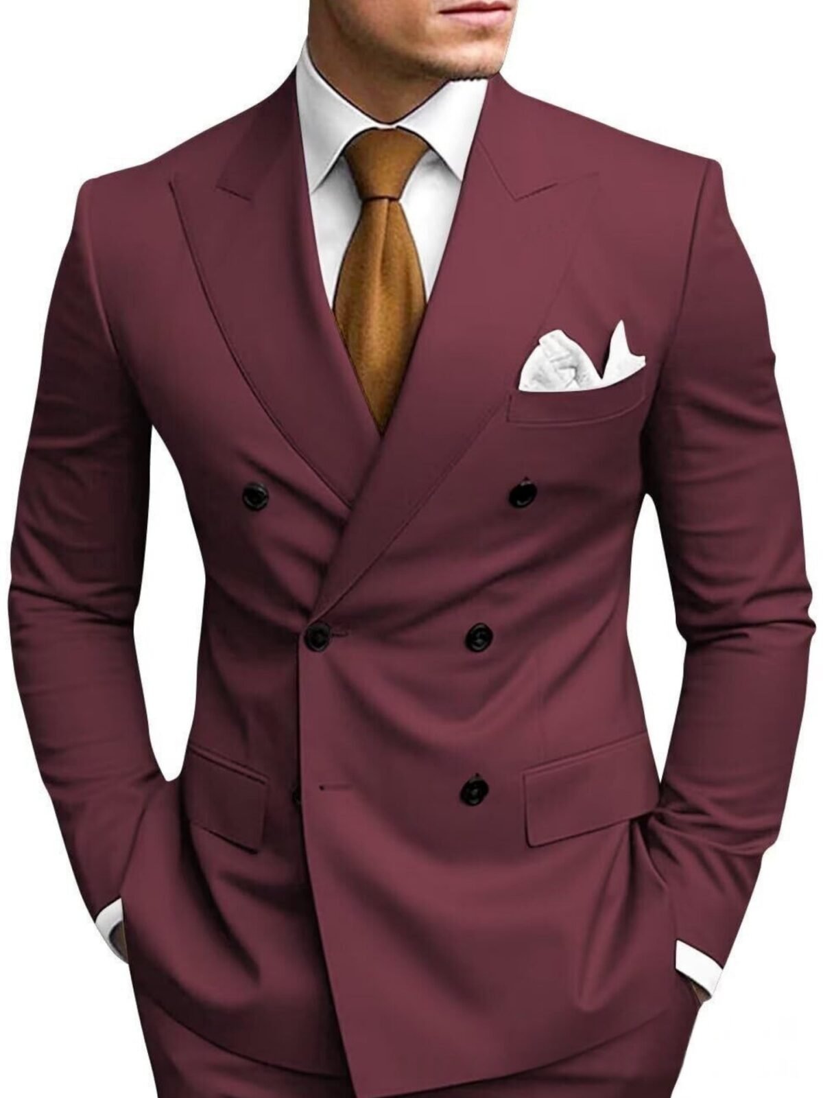 Mens Tailored Two-Piece Formal Suit With Double-Breasted Jacket