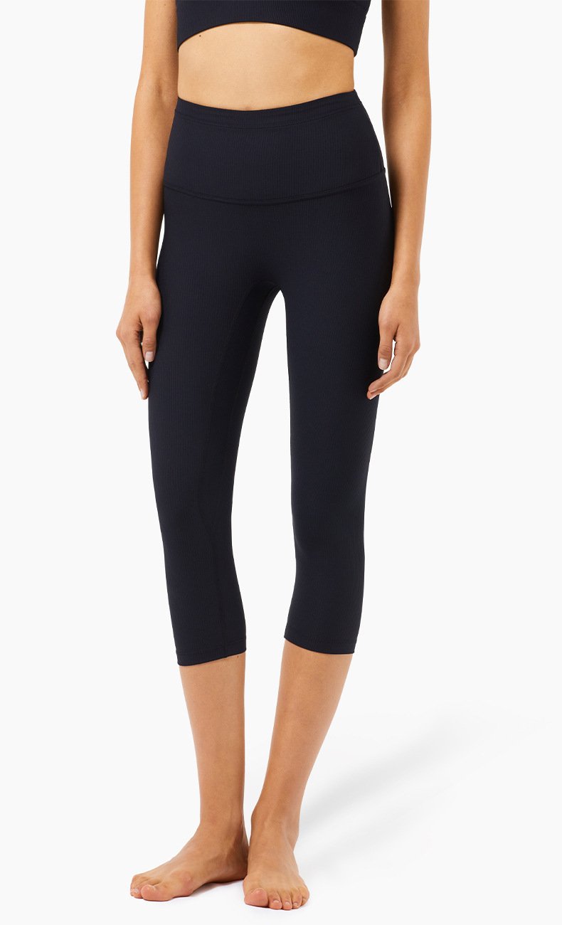 Ribbed High Waist Slim Yoga Pants Contrasting Color Waist