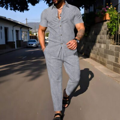 Men's Summer Solid-Color Jacquard Lapel Suit