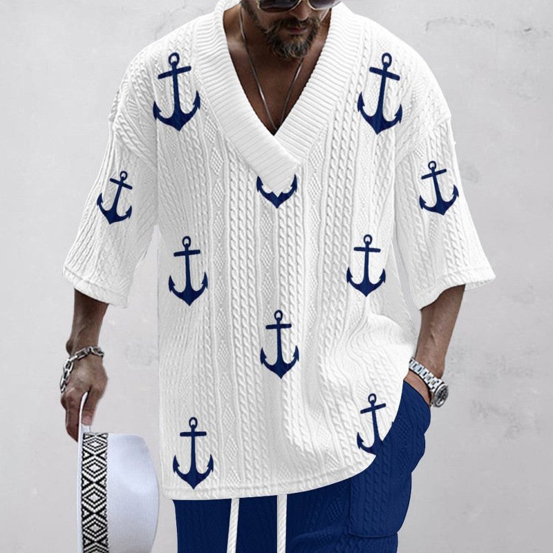 Men's Casual V-Neck Fashionable Printed Set