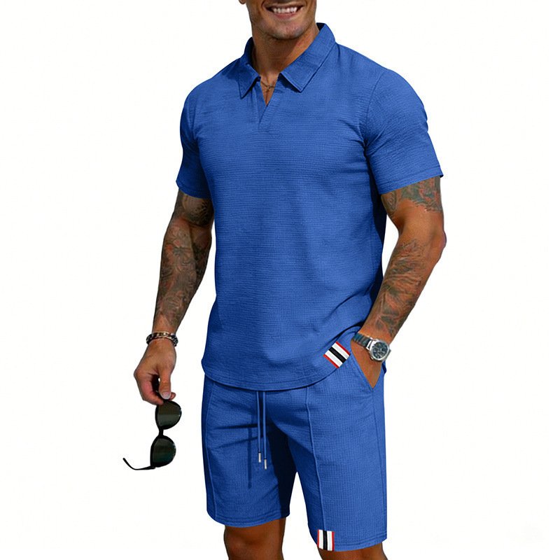 Men's Simple Casual Short-Sleeve Top And Shorts Set