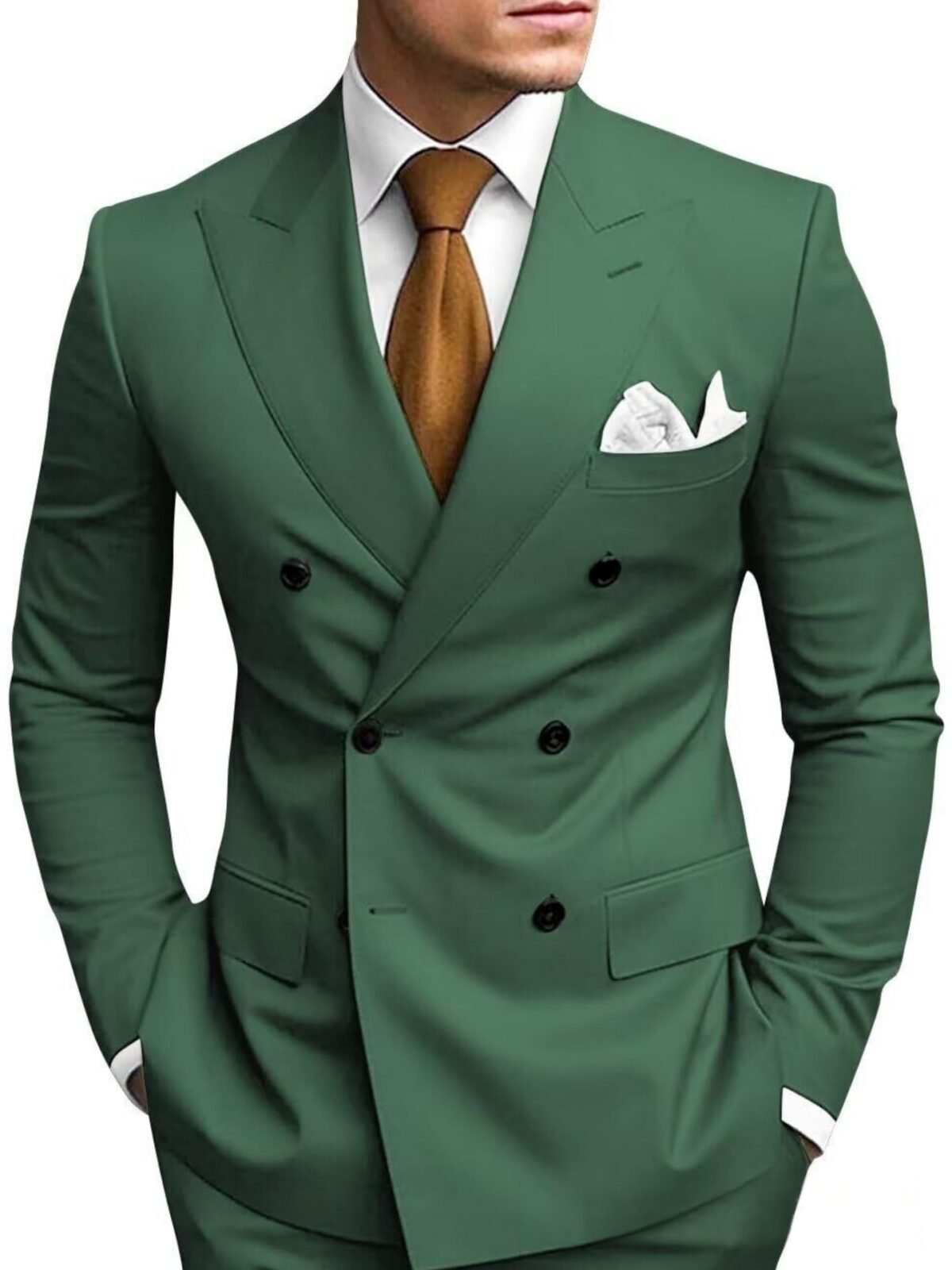 Mens Tailored Two-Piece Formal Suit With Double-Breasted Jacket