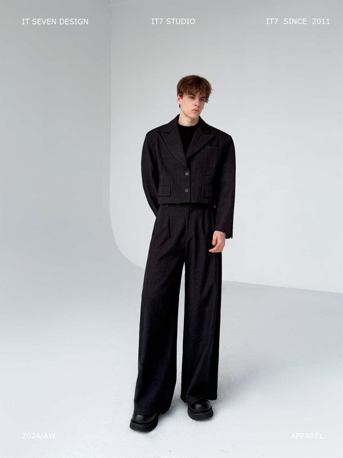 Retro-style Thickened Short Casual Suit With Wide-leg Pants