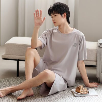 Men's Ice Silk Summer Short-Sleeve Shorts Thin Homewear Set