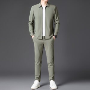 Autumn New Lapel Zip-up Cardigan Coat Jacket Trendy Trousers Mens Two-piece Set