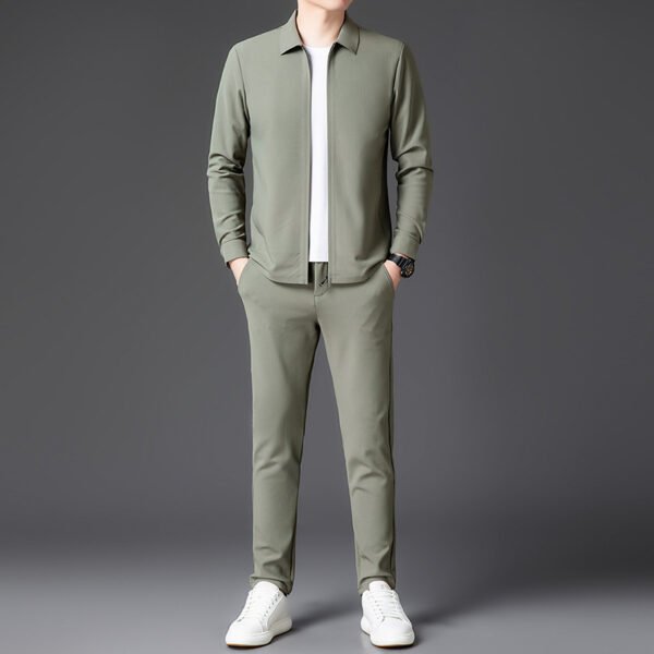 Autumn New Lapel Zip-up Cardigan Coat Jacket Trendy Trousers Mens Two-piece Set