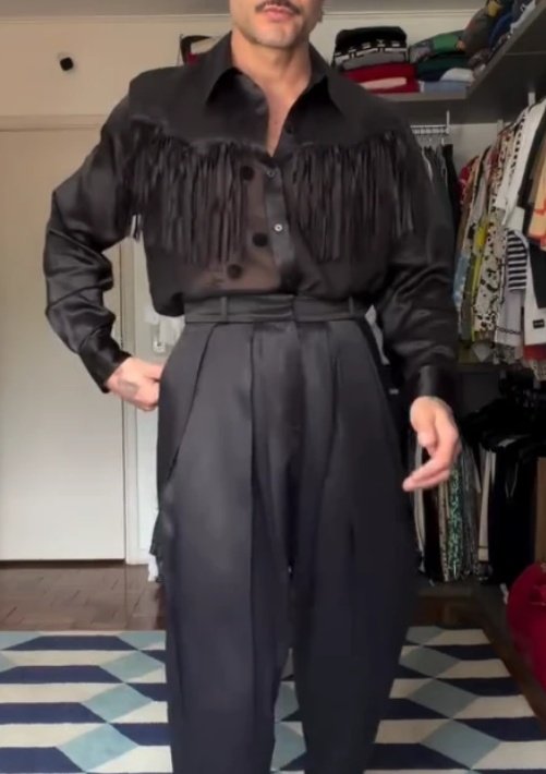 Men's Fringe Statement Shirt & Pleated Pants Set