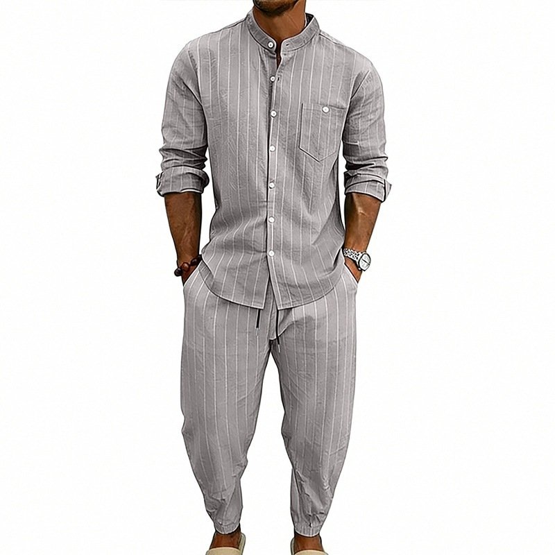 High-street Striped Henley Shirt Jogger Pants