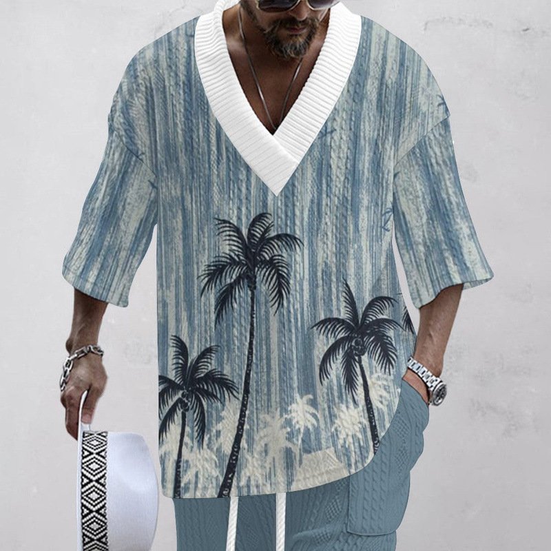Men's Casual V-Neck Fashionable Printed Set