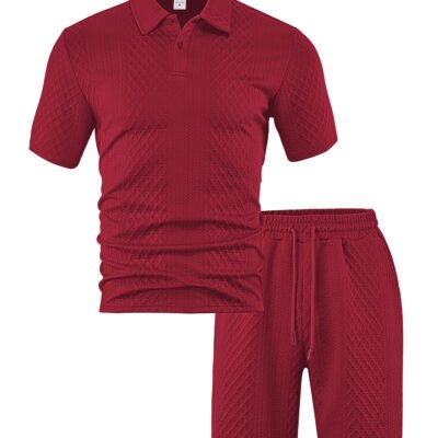 Men's Jacquard Polo Thin Collar Plaid Short-Sleeve Set