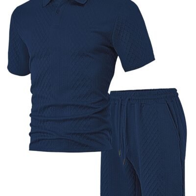 Men's Jacquard Polo Thin Collar Plaid Short-Sleeve Set