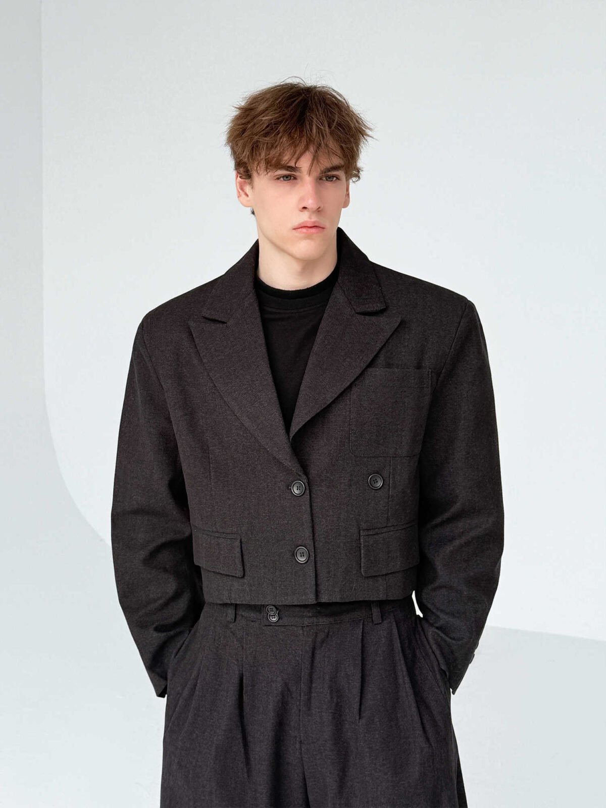 Retro-style Thickened Short Casual Suit With Wide-leg Pants
