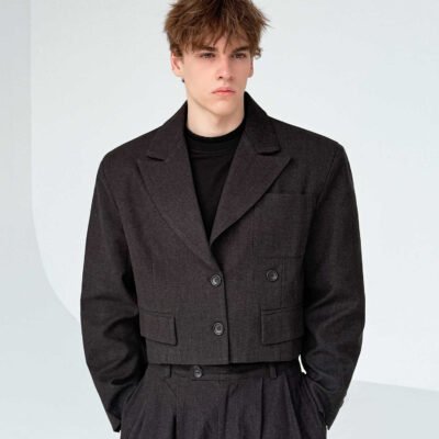 Retro-style Thickened Short Casual Suit With Wide-leg Pants