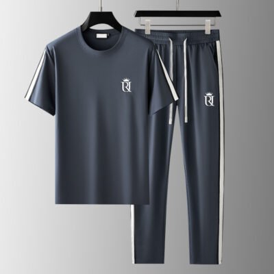 Embroidered Mature Style Short-Sleeve T-Shirt And Casual Long Pants Sports Two-Piece Set