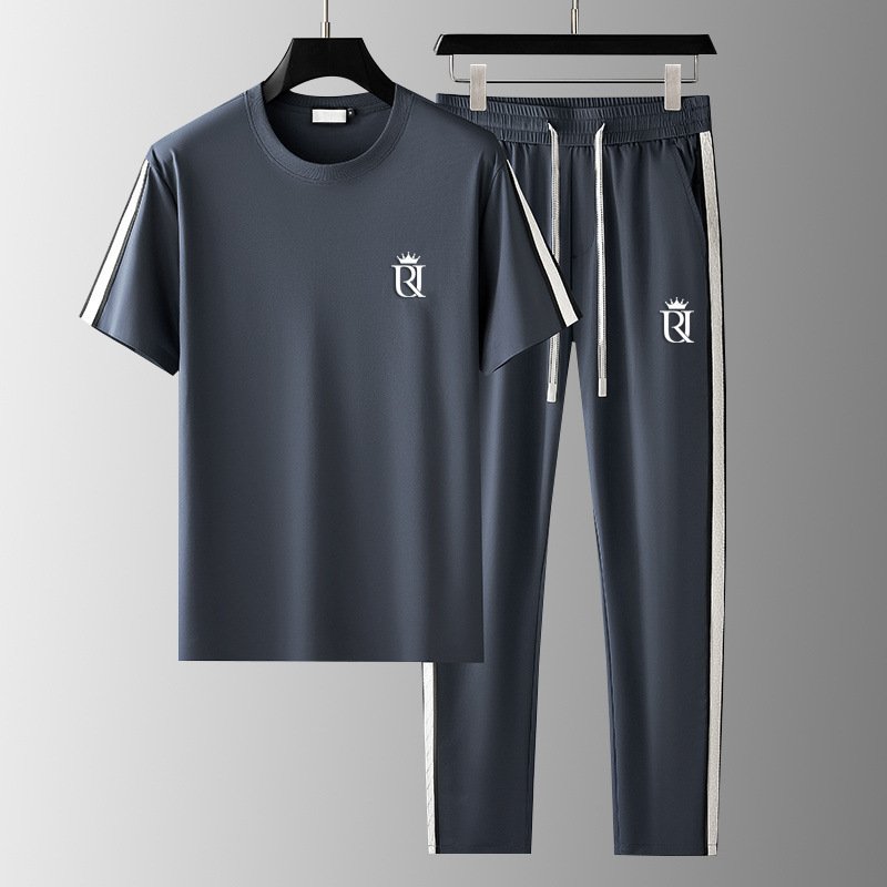 Embroidered Mature Style Short-Sleeve T-Shirt And Casual Long Pants Sports Two-Piece Set