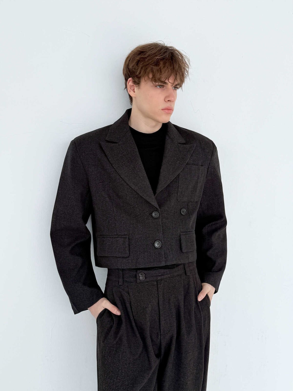 Retro-style Thickened Short Casual Suit With Wide-leg Pants