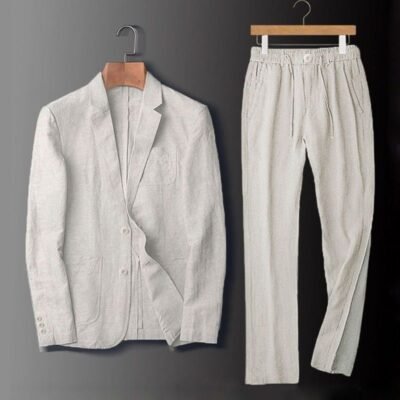 SpringSummer All-Linen Business-Casual Lightweight Breathable Mens Suit Set