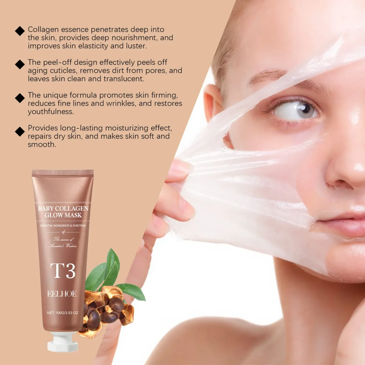EELHOE Collagen Mask Deep Cleansing Large Pores Remover Blackhead Purifying Peeling Mask for Face Clean Skincare Products Sets