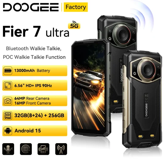 World premiere Doogee Fire 7 Ultra Rugged Phone 6.6" IPS Screen 64MP Octa-Core Smartphone 5G 32GB+256GB 13000mAh Android 15 NFC