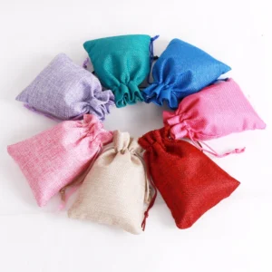 Alternative view of 50pcs/Lot 7x9 9x12 10x14 13x18 15x20cm Jute Bags Xmas Gift Drawstring Pouch Cotton Linen Gift Packaging Bags Jewelry Storage Bag