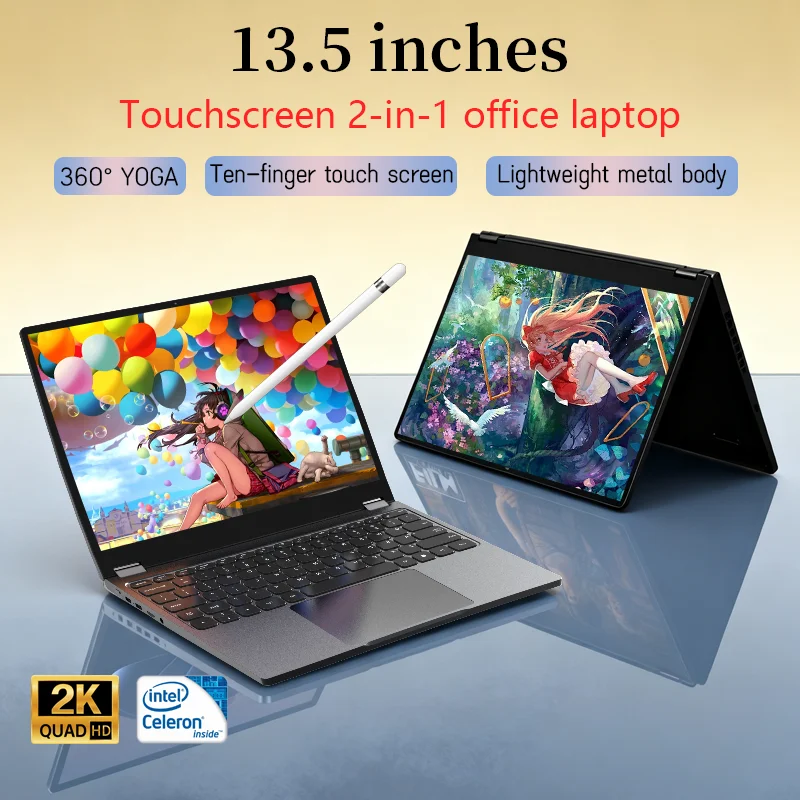 New Yoga 13.5Inch 2.2K 360 Degrees Flip Folding Touch Screen Business Laptop Intel Metal Windows 11 Pro SSD 128/256/512GB IPS