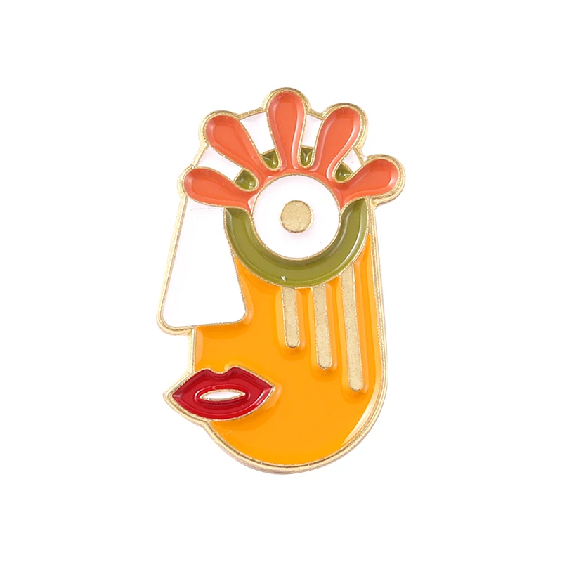 Art Retro Face Mask Metal Enamel Brooch Exaggerated Abstract Oil Painting Badge Fashion Lapel Backpack Jewelry Accessories Gift