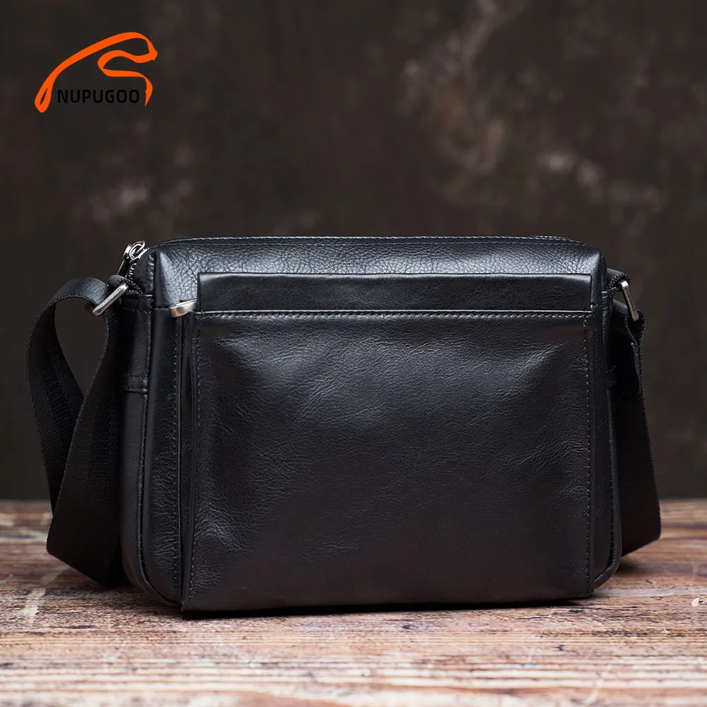 NUPUGOO Casual Men's Shoulder Bag Genuine Leather Fashion Trend  Messenger Original Small Crossbody Zipper Bag For 9.7 Inch Ipad