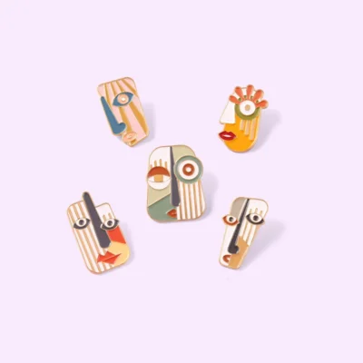 Art Retro Face Mask Metal Enamel Brooch Exaggerated Abstract Oil Painting Badge Fashion Lapel Backpack Jewelry Accessories Gift