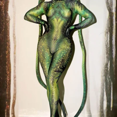 Halloween Rave Party Role-playing Stage Clothes Green bodysuit snake Spandex Stretch Skinny Jumpsuit Men Women Cosplay Costume