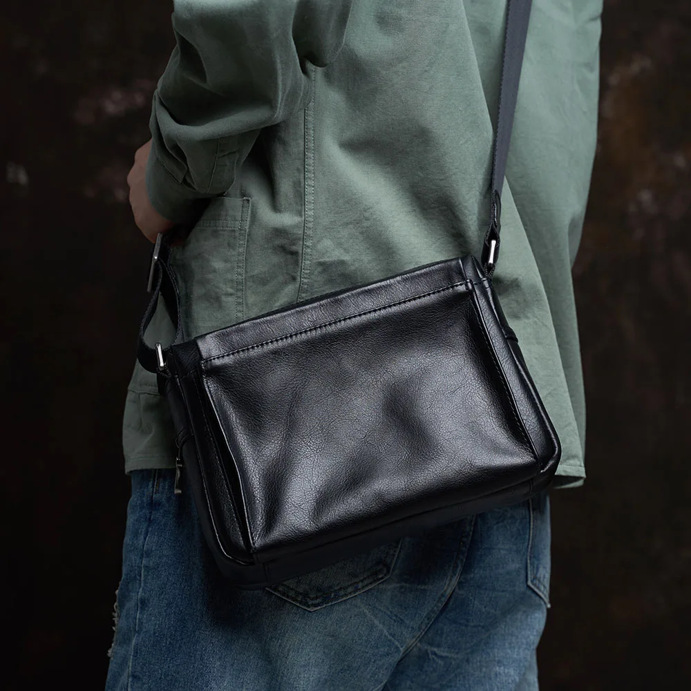 NUPUGOO Casual Men's Shoulder Bag Genuine Leather Fashion Trend  Messenger Original Small Crossbody Zipper Bag For 9.7 Inch Ipad