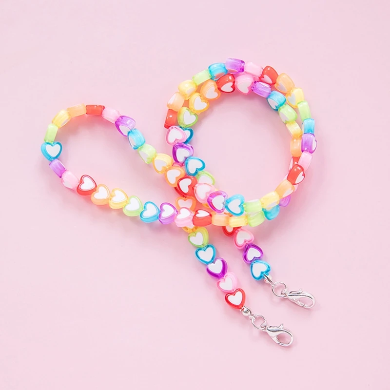 Kids Acrylic Rainbow Colorful Star Heart Beaded Chain Face Mask Holder Lanyard Eyeglass Anti-Lost Strap Necklace String