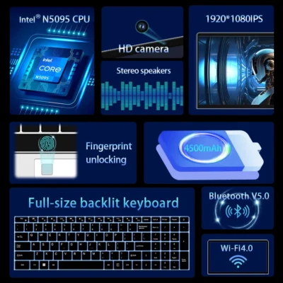 New 15.6" Intel N5095 Gaming Laptop 32GB DDR4 SSD UK Plug Professional Portable Win 11 Business