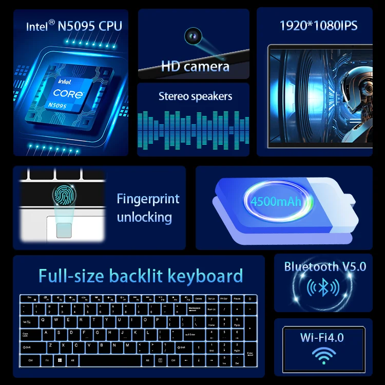 New 15.6" Intel N5095 Gaming Laptop 32GB DDR4 SSD UK Plug Professional Portable Win 11 Business