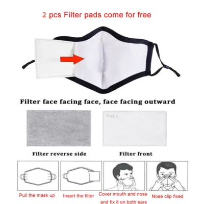 Kpop Cotton Black Mask Mouth Face Mask Anti Dust Mask with 2pcs Activated Carbon Filter Korean facemask Washable Face Mask