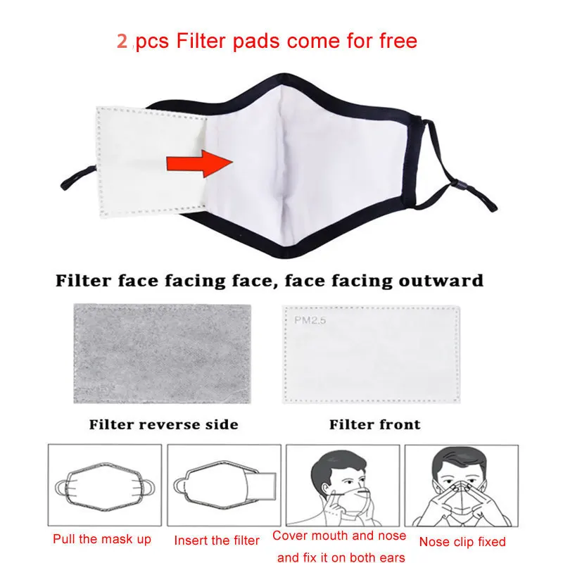 Kpop Cotton Black Mask Mouth Face Mask Anti Dust Mask with 2pcs Activated Carbon Filter Korean facemask Washable Face Mask
