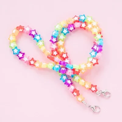 Kids Acrylic Rainbow Colorful Star Heart Beaded Chain Face Mask Holder Lanyard Eyeglass Anti-Lost Strap Necklace String