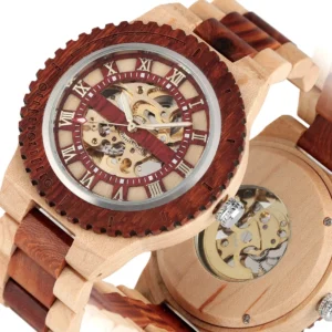 Men's Watch Wooden Watches Unique Automatic Business Mechanical Watch Wood Band Clock Skeleton Hollow Watch top Brand Luxury