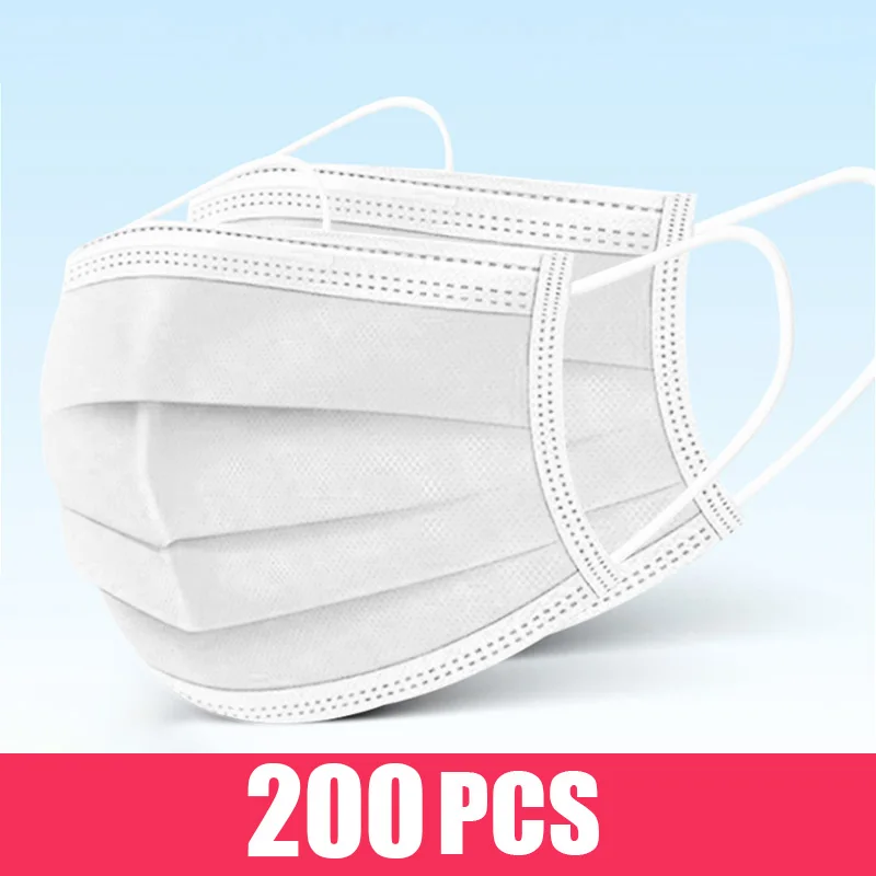 10/50/100/200PCS Disposable Mask Earloop Pink Bule Black White Mouth Masks 3 Layers Meltblown Non-Woven Breathable Face Mask