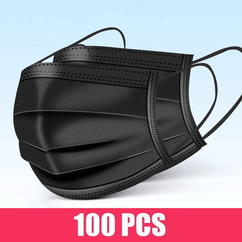 10/50/100/200PCS Disposable Mask Earloop Pink Bule Black White Mouth Masks 3 Layers Meltblown Non-Woven Breathable Face Mask