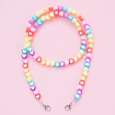 Kids Acrylic Rainbow Colorful Star Heart Beaded Chain Face Mask Holder Lanyard Eyeglass Anti-Lost Strap Necklace String
