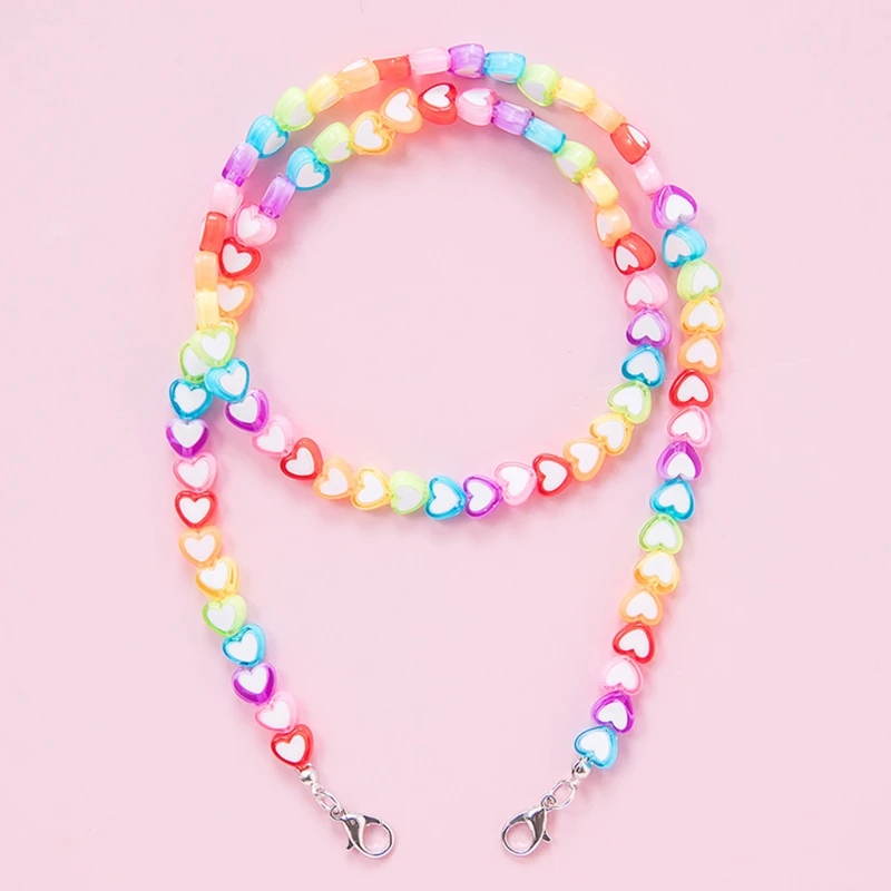 Kids Acrylic Rainbow Colorful Star Heart Beaded Chain Face Mask Holder Lanyard Eyeglass Anti-Lost Strap Necklace String