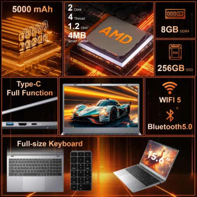 15.6 Inch New Ordinateur Business Laptop Portable New Business Laptop AMD 8GB RAM 256GB SSD Windows 11 Pro Laptops Brand New