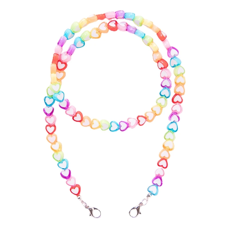 Kids Acrylic Rainbow Colorful Star Heart Beaded Chain Face Mask Holder Lanyard Eyeglass Anti-Lost Strap Necklace String