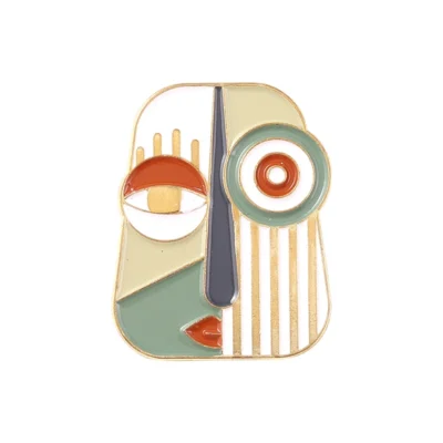 Art Retro Face Mask Metal Enamel Brooch Exaggerated Abstract Oil Painting Badge Fashion Lapel Backpack Jewelry Accessories Gift
